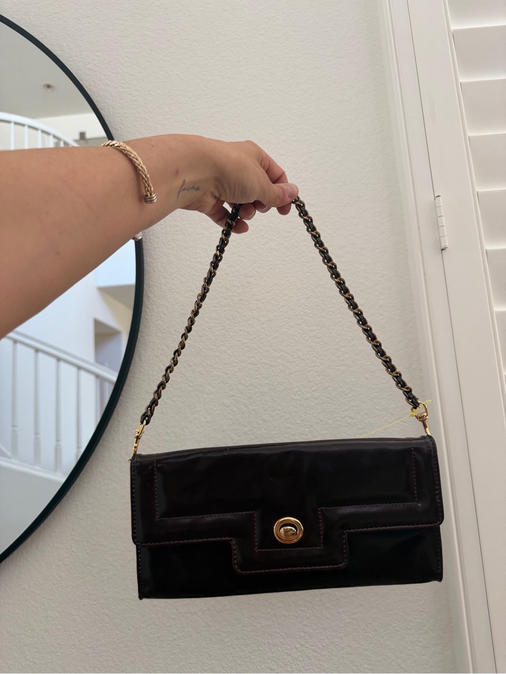 Classic Black Patent Shoulder Bag with Chain Strap